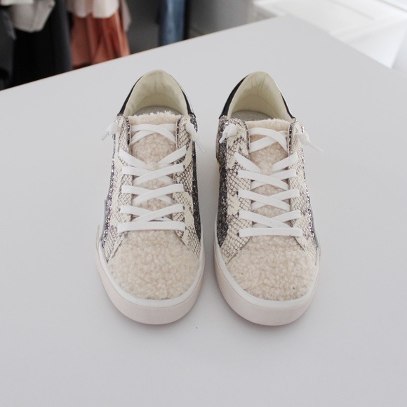 Dolce Vita Zina Leather Shearling Sneakers in Silver Multi Glitter NWOB - Picture 9 of 13